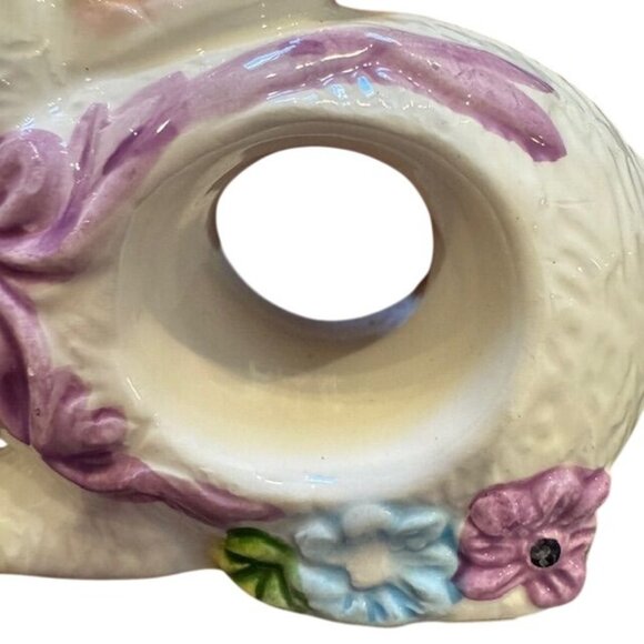 Set Of 4 Ceramic Bunny Napkin Rings With Pastel Bows & Floral Accents Spring/Eas - Picture 8 of 8